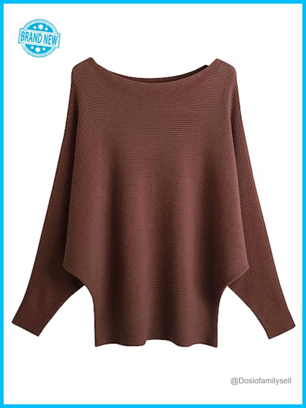 Womens Oversized Boat Neck Batwing Sleeve Knitted Lightweight Pullover Sweater